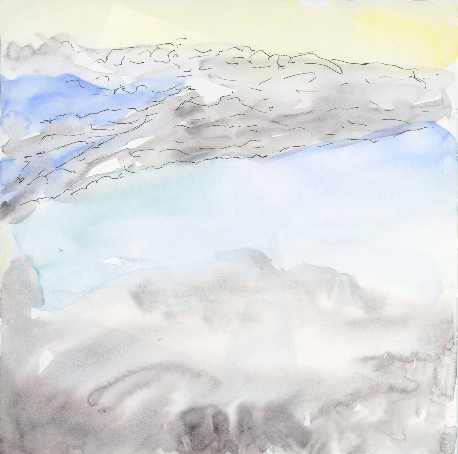 Soft loose ink and watercolors of a summer sky.